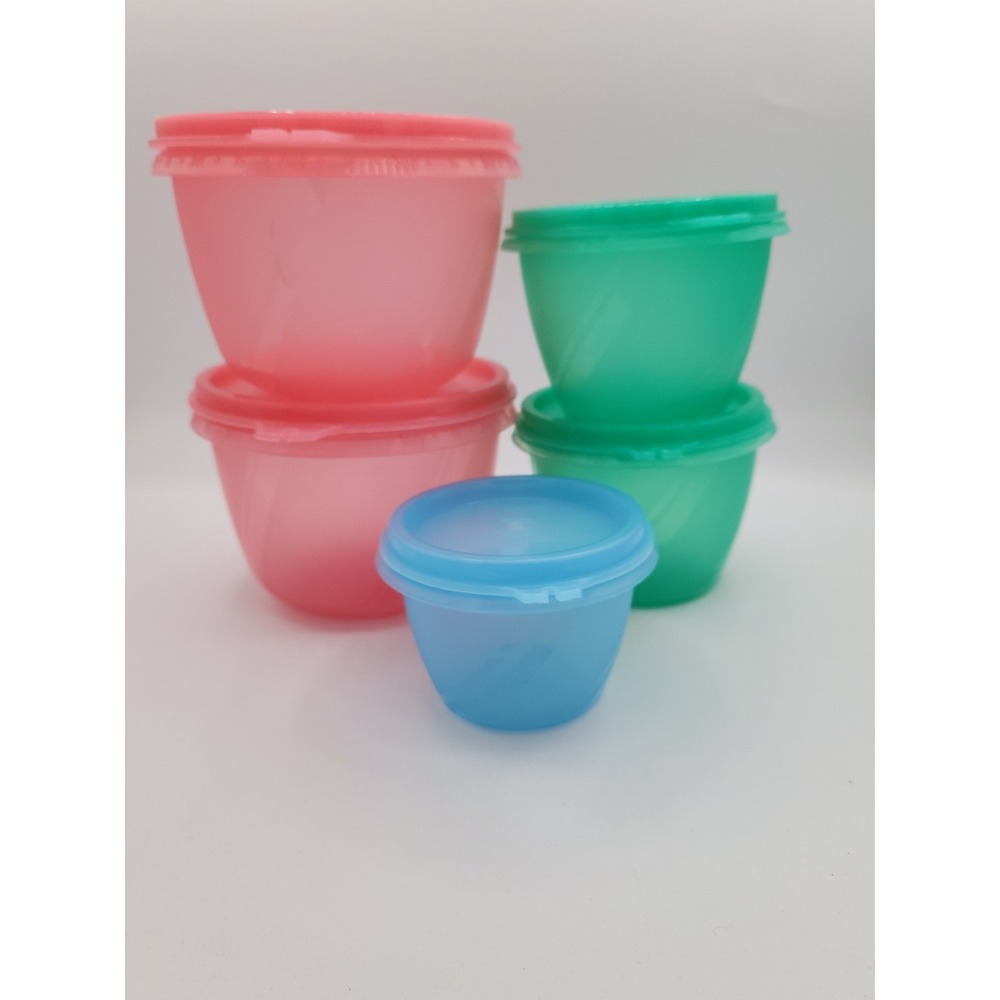 TUPPERWARE Bowled Over Set Of 5 - 3/4, 1, & 2 3/8 Cup Spill Proof Pastel Bowls‎